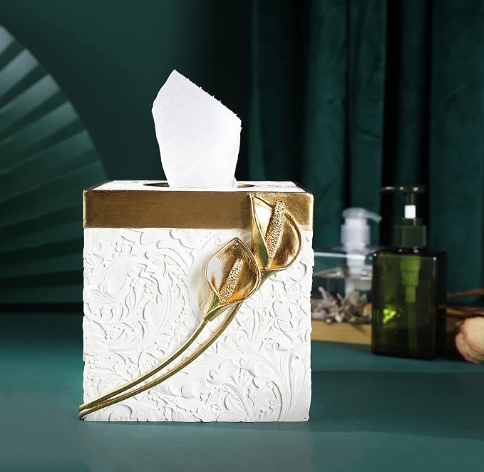 Hymmah Modern Square Tissue Box Cover Holder,Bathroom Accessories Decor Unique Design Tissue Box Cover for Bathroom Vanity Counter Tops Also Great for Bedrooms and Living Rooms