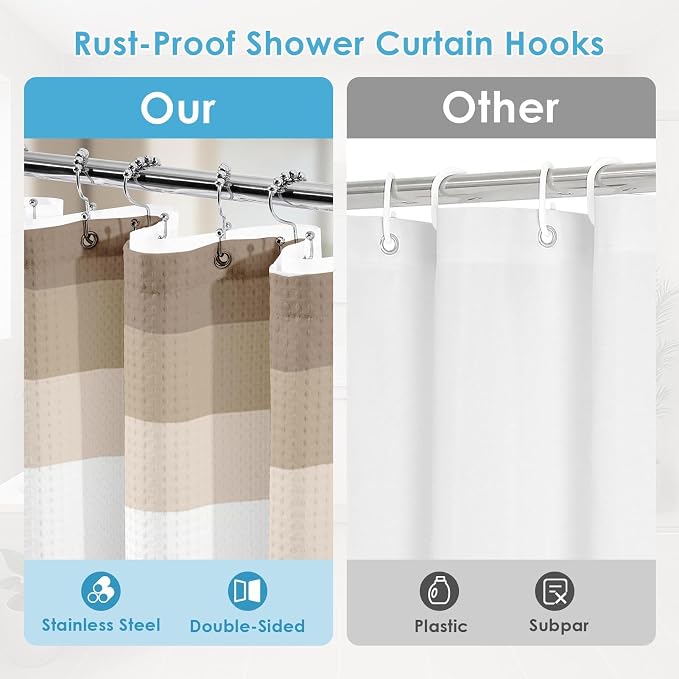 3 in 1 Shower Curtain and Liner,72 x 72 inch, Ombre Striped | Modern Beige Shower Curtain and PEVA Liner Set with 12 Rust-Resistant Metal Hooks, Waterproof Fabric Curtains for Bathroom