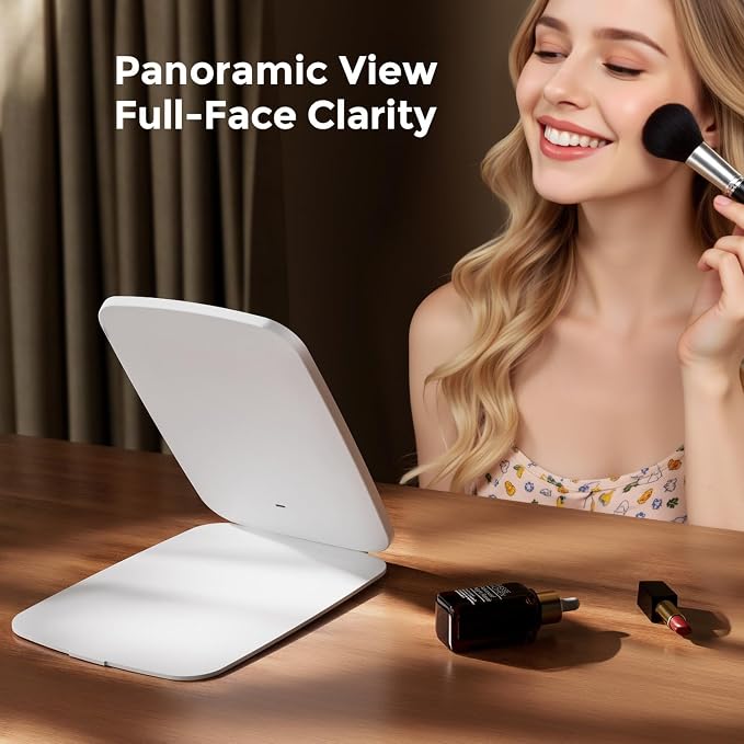 NEZZOE Portable Makeup Mirror, Large Travel Mirror with Light, 10”x7” White | Foldable Makeup Mirror, 2000mAh Rechargeable Battery, 3 LED Lighting Modes, Magnetic Closure