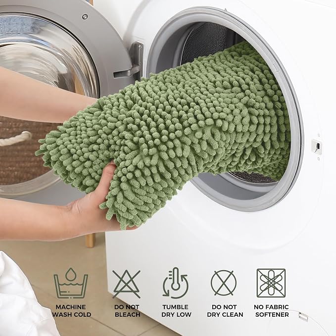 Bcoimo Bath Rugs Mat Set,2 Piece Non Slip Chenille Sage Bathroom Mat Sets | Extra Soft 24x17 Bath Rug;Non Slip with Rubber Backing Bath Mats;High Absorbent And Quick Dry Microfiber mat;Machine Washable