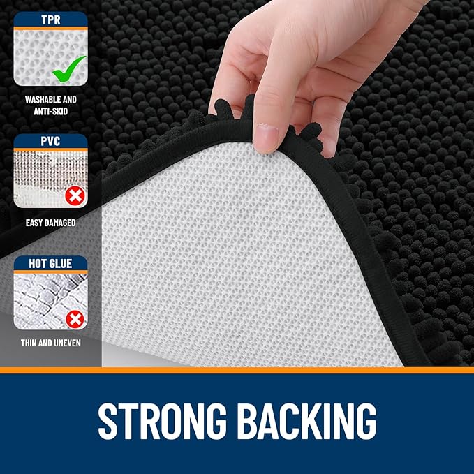 OLANLY Bathroom Rugs 32x20, Extra Soft Absorbent Chenille Bath Rugs | Black, Quick-Drying Rubber Backing, Machine Washable Bath Mat for Bathroom Floor, Tub and Shower, Home Decor Accessories