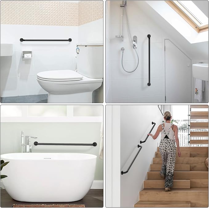 ZUEXT 42 Inch Extra Long Matte Black Stainless Steel Shower Grab Bar | Wall Mounted Shower Handle Grab Bars, Support Rail for Bathtub Shower Toilet, Seniors Elderly Handicap Safety, 1.25" Diameter