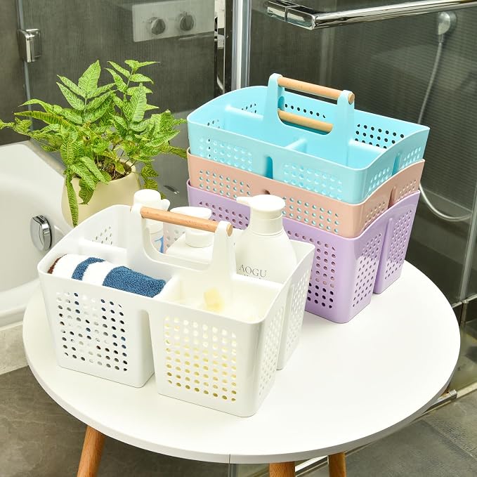 Portable Shower Caddy Basket with 3 Compartments and Handle, Black | Plastic Divided Cleaning Caddy Organizer for Bathrooms, Dorm Rooms, Gyms, Laundry Rooms, Garages and RV Storage