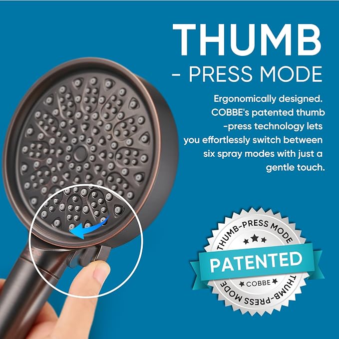 Cobbe Filtered Shower Head with Handheld, Water Softener for Hard Water | High Pressure 6 Spray Mode Shower Head with Filters - Remove Chlorine and Harmful Substances - Reduces Dry Itchy Skin, ORB