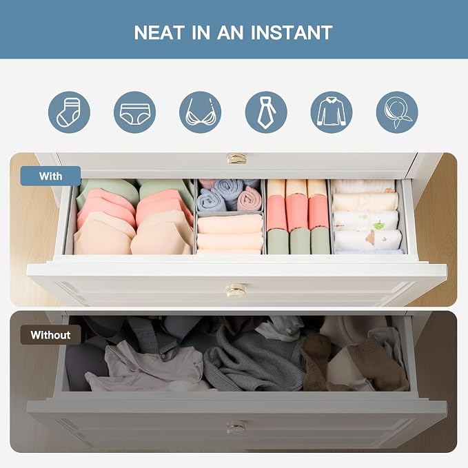 Drawer Organizer Clothes, 10 Pack Dresser Organizer for Baby Clothes, Underwear, Sock- Foldable Closet Organization and Storage Dividers Bins for Nursery, Bedroom (Grey)