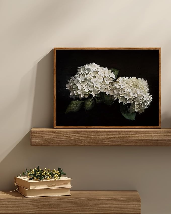 InSimSea Framed Canvas Prints Art Vintage Decor, Flower Moody Hydrangea Still Life Painting Room Decor Aesthetic, Farmhouse Art, Botanical Floral Wall Pictures for Bedroom Kitchen Shelf, 12x16inch