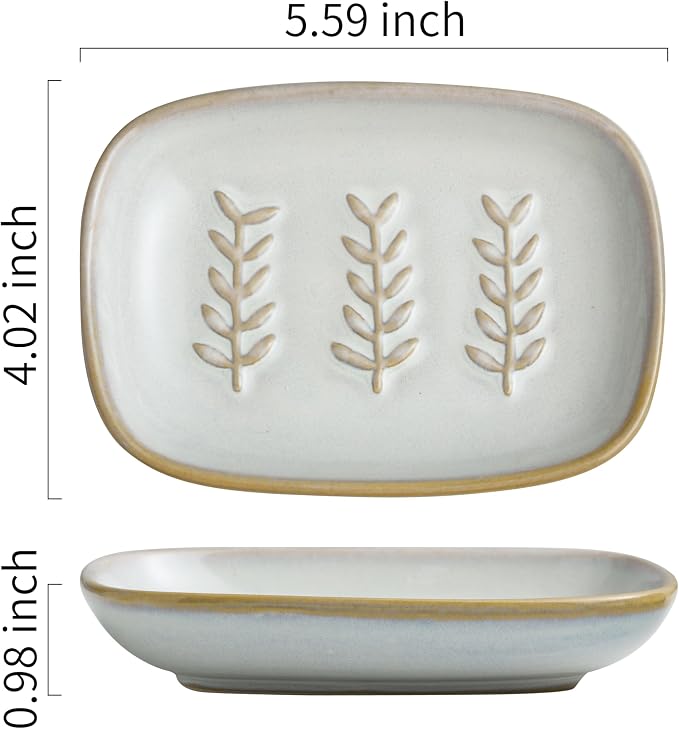 Miamolo Soap Dish Bar Cleaner Dish for Shower, Ceramic Soap Dishes for Large Soap Bar Shampoo or Sponge, Shower Soap Dish Soap Saver Tray for Bathroom Kitchen Sink, Easy to Clean
