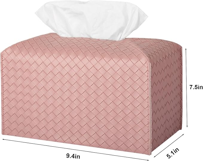 Tissue Box Cover Rectangle Leather Facial Paper Holder, Pink | PU Leather，Easy to Fill, Easy Clean, Decorative Cube Tissue Box Holder for Office, Bathroom,Kitchen, Living room, Guest room