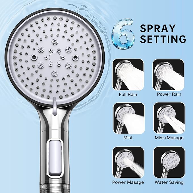 Filtered Shower Head with Handheld, 6-Spray High Pressure Shower Head to to Reduce Dry Itchy Skin, Handheld Shower Head Set Includes 60" Hose & Adjustable Bracket