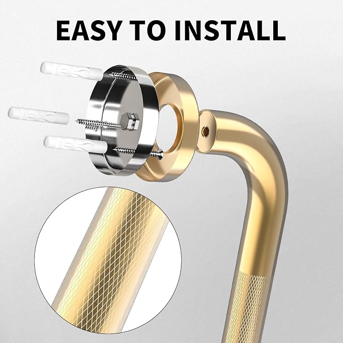 24 Inch Anti Slip Shower Grab Bar Gold, Munzong Bathroom Grab Bar | 2 Pack Knurled Bathroom Balance Bar Safety Hand Rail Support Handicap Elderly Injury Senior Assist Bath Handle
