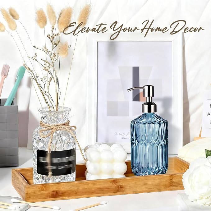 COHOSEGE 17 Oz Blue Glass Kitchen Soap Dispenser for Dish Soap, 2 Pack Bathroom Soap Dispenser Set with Silvery Rust Proof Pump for Lotion, Hand soap or Body Wash
