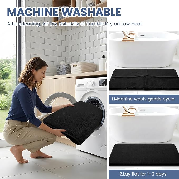 Smiry Memory Foam Bath Mat 36x24, Extra Soft Absorbent Bathroom Rugs | Black Quick Dry, Machine Washable Bath Mats for Bathroom, Shower, Tub and Home Decor Accessories