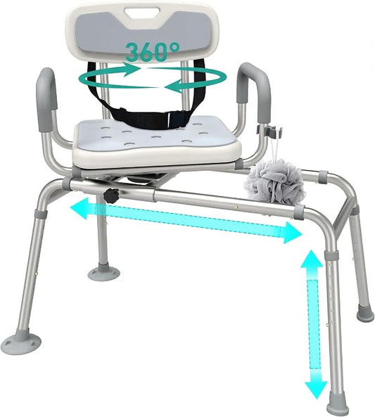 UNILEAF Tub Transfer Bench with Swivel Seat, 350 lb Sliding Shower Chair | Adjustable Height,360° Swivel Seat,Suction Cup Feet,Safety Strap for Seniors,Adulto Mayor Obese,FSA/HSA Eligible