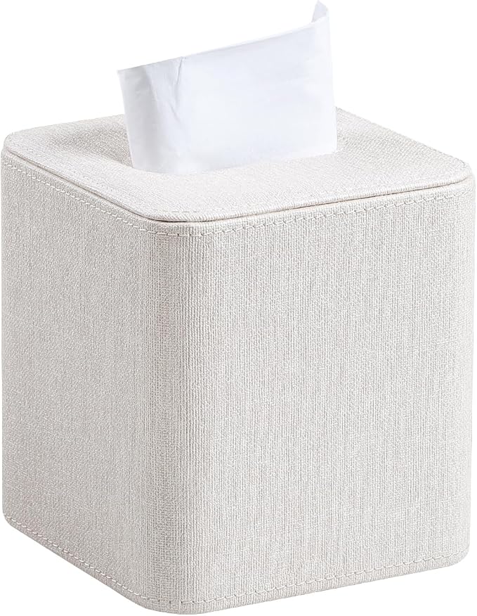 Square Tissue Box Cover PU Leather Tissue Box Holder Cube | Magnetic Closure, Soft Velvet Lining, Decorative Modern Design, For Bathroom