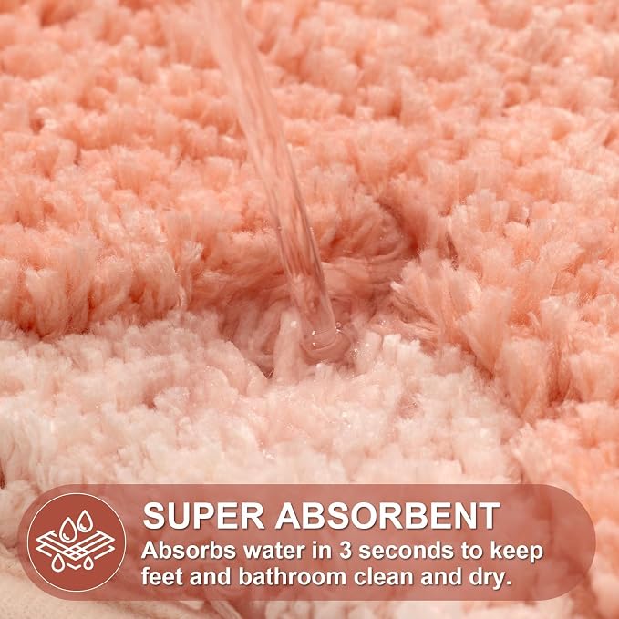 ORTIGIA Cute Coral Pink Scalloped Bath Mat, Fun Plush Microfiber Scallop Bathroom Rugs Non Slip Washable Quick Dry Absorbent, Bath Rug Carpet for Shower Stall Vanities Kitchen Floor Entrance, 17x47