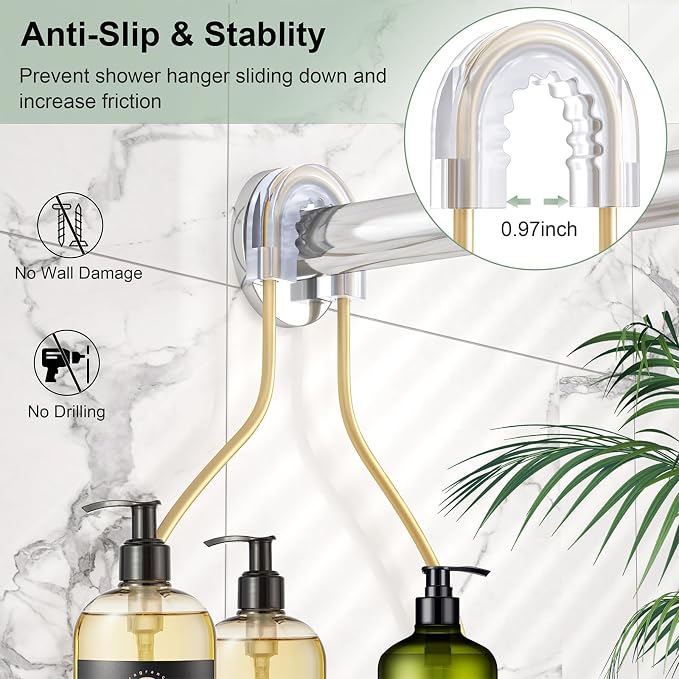 SRIWATANA Shower Caddy Hanging, Shower Organizer with Razor Hooks, Gold | Rustproof Shower Rack, No Drilling Shelves Over Shower Head, Anti-Swing Scution Install, Bathroom Holder for Sponge Loofah