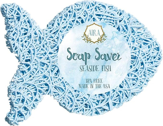 Aira Soap Saver - Soap Dish & Holder - BPA Free Shower & Bath Holder - Drains Water, Circulates Air, Extends Soap Life - Easy to Clean, Fits Sets - Seaside Fish