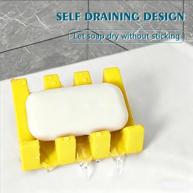 Soap Dish Holder for Shower with Suction Cup, Silicone Soap Holder & Saver Self-Draining Bar Soap Dish Keeps Soap Dry for Bathroom, Kitchen, Bathtub (Yellow+Sky Blue,2-Pack)