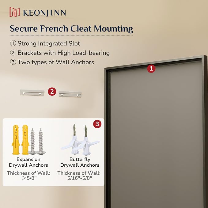 Keonjinn 24" x 30" Black Framed Bathroom Mirrors, Safe HD Tempered Glass | Aluminum Alloy, French Cleat, Beveled Edge, Modern, Black Bathroom Vanity Mirror for Wall, Hallway, Entryway, Fireplace Decor