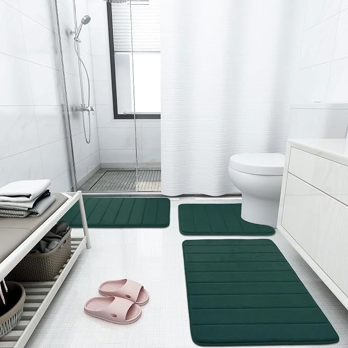 Buganda Memory Foam Bath Mat 60 x 24, Ultra Soft Absorbent Bathroom Rugs | Dark Green, Machine Washable Quick Dry Bath Mats for Bathroom Floor, Shower and Tub, Home Decor Accessories