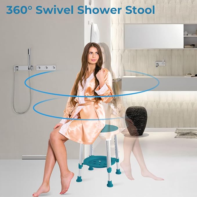 Shower Stool Chair for Inside Shower,360° Swivel,Green,300LBS | 6-Level Adjustable Height Bath Chair with Shelf,Shower Seat Stool for Bathroom,Upgrade Small Corner Stool for Seniors