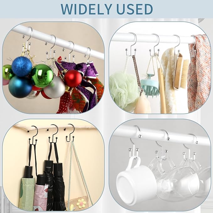 Shower Curtain Hooks, 12 Pcs Shower Curtain Rings, Durable Rust Proof Silver Shower Curtain Hooks, Shower Rings for Curtain, Double Glide Shower Hooks for Shower Curtain Rods, Chrome