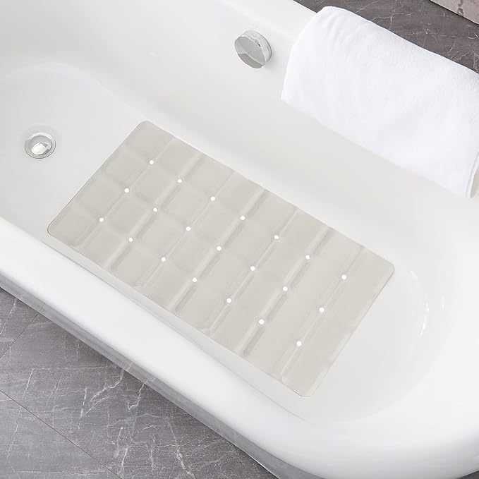 Webos Foldable Non Slip Silicon Bath Mat Bathtub mat no Suction Cups for Textured Tub and Reglazed Tub(Foldable-Beige, 28-inch x 14-inch)