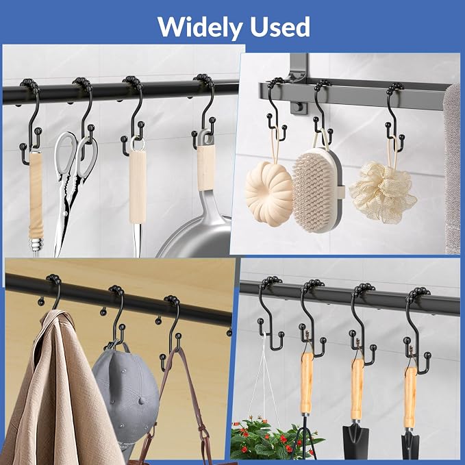 Shower Curtain Hooks, Metal Shower Curtain Rings Hooks, Black Shower Curtain Hooks Rust Proof, Smooth Gliding Shower Rings for Curtain, Shower Hooks for Shower Curtain Rod, Black-12 Pcs
