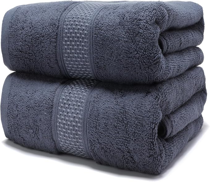 Cotton Bath Towels Set, 2-Piece Set(27x55 Inches) Super Absorbent Quick Drying, Soft,Suitable for Bathroom, spas, Gyms,Gift (Dark Grey)