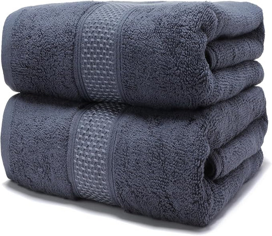 Cotton Bath Towels Set, 2-Piece Set(27x55 Inches) Super Absorbent Quick Drying, Soft,Suitable for Bathroom, spas, Gyms,Gift (Dark Grey)