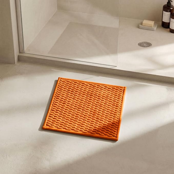 Triohero Small Bathroom Rugs Non Slip Washable Bath Rugs Super Absorbent Bathroom Rug Thin Quick Dry Low Pile Bath Mats, Orange 12"x12"