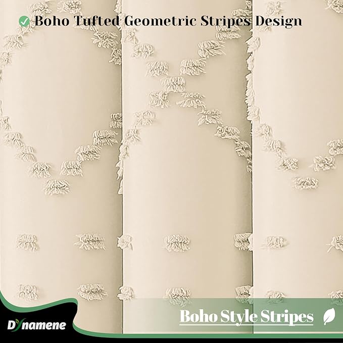 Stall Boho Farmhouse Shower Curtain Tufted Geometric 54"x78" Beige | 54 x 78 inch Long, Elegant Tassel, Lightweight Textured Fabric, Water Repellent, Washable, for Narrow Bathroom/Dorm 10 Hooks