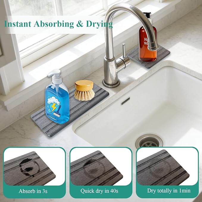 3PCS Stone Drying Trays for Sink, Water Absorbing Stone Tray for Kitchen Counter, Diatomaceous Earth Soap Dish and Coaster, Fast Drying Sink Tray, Soap Trays for Bathroom Counter Toothbrush Holders