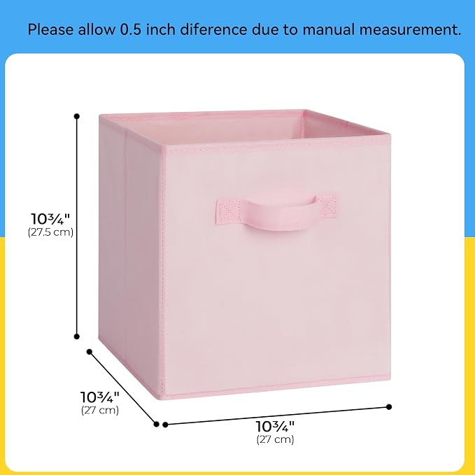 Cupic Cupid 6-Pack 11x11 Storage Cubes, Fabric Cube Bins, Pink Gradient | Foldable, Reinforced Front Handle, Holds Clothes, Toys, Daily Essentials and More, Fits Shelves, Nursery, Playroom