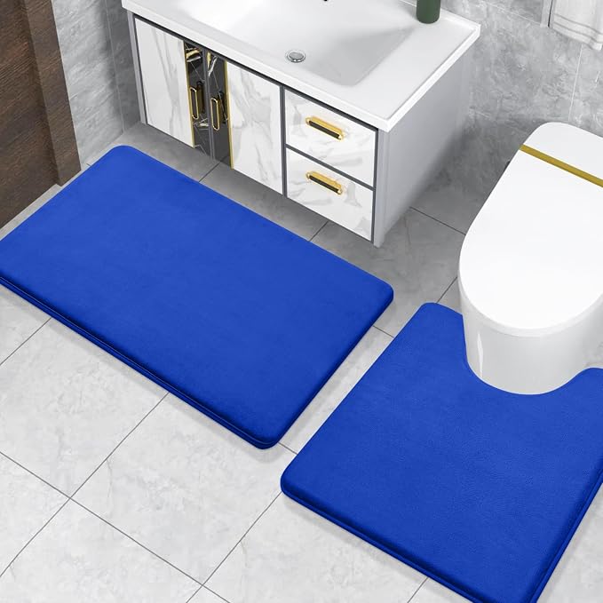 Smiry Memory Foam Toilet Rugs 24x20, Extra Soft Absorbent Bathroom Rugs | Royal Blue, Quick Dry Machine Washable Non-Slip Contour Bath Mat for Toilet