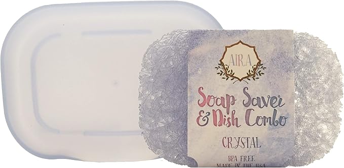 Aira Soap Saver - Soap Dish & Soap Holder Accessory - USA Made BPA Free Shower & Bath Soap Holder - Drains Water, Circulates Air, Extends Soap Life - Fits All Soap Dish Sets - Crystal Dish Combo