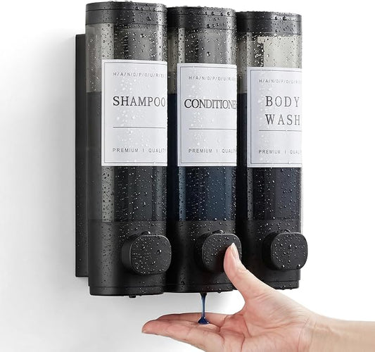 Shampoo and Conditioner Dispenser,Shower Soap Dispenser 3 Chamber No Drill Wall-Mounted Shampoo Dispenser for Shower Wall Mounted Shower Dispenser for Bathroom Hotel Large Capacity,Matte Black