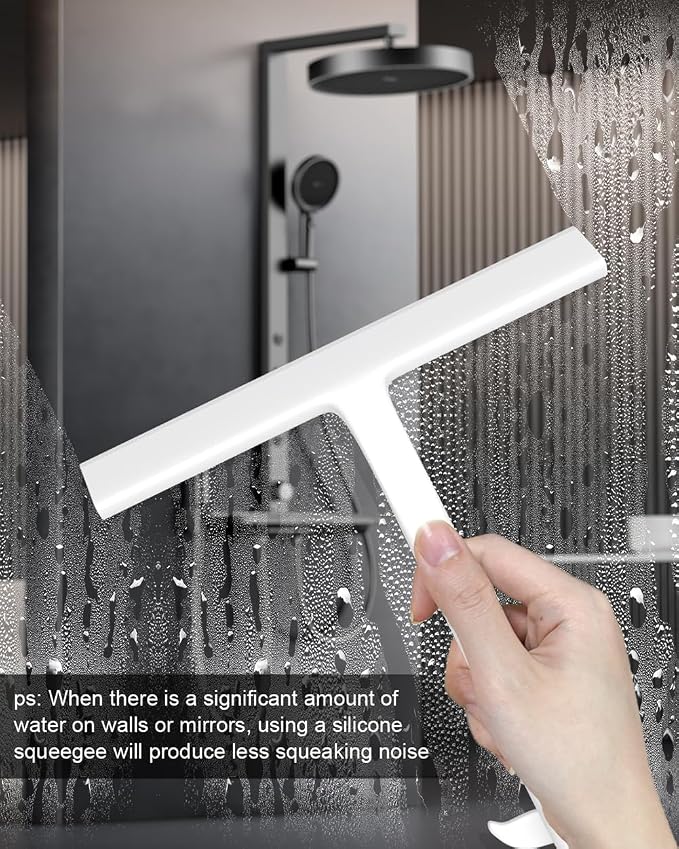 Shower Squeegee for Glass Doors, 8 in Silicone Bathroom Squeegee with Hook | Mutil-Purpose Glass Squeegee for Tile Shower Walls, Floors, Windows, Car Cleaning, No-Squeak & Streak Free Squeegee Tool