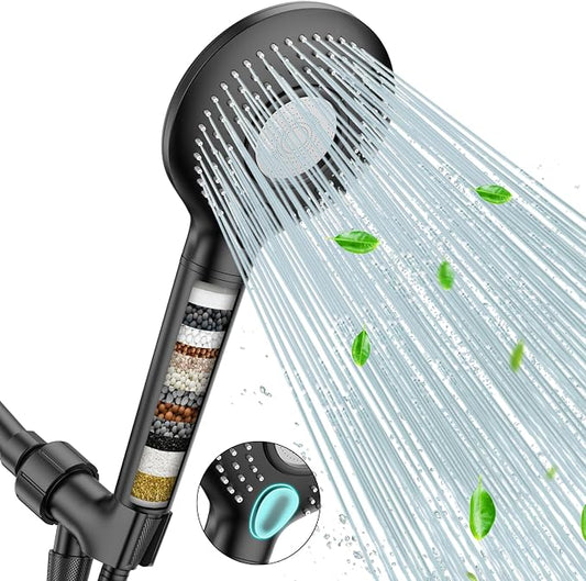 FEELSO Filtered Shower Head with Handheld, High Pressure Shower Filter Head | 15 Stage Water Softener Filters for Hard Water, Remove Chlorine & Harmful Substance, 3 Spray Mode Showerhead, Hose & Bracket