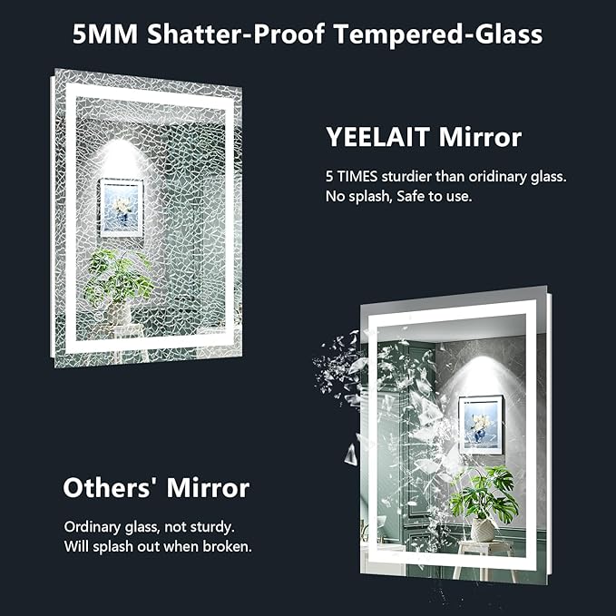 40x40 Inch LED Bathroom Mirror with Lights Front and Backlit Lighted Vanity Mirror for Bathroom Wall with 3 Colors Dimmable Anti-Fog Memory Shatter-Proof IP54 Waterproof Horizontal/Vertical