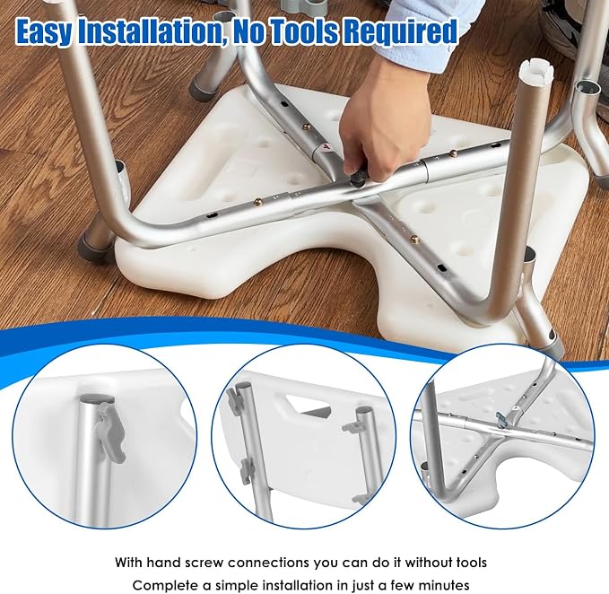 Shower Chair with Arms and Back, 330lbs Heavy Duty Bath Seat with U-Shaped Cutout, 21" Extra Wide Adjustable Shower Stool with 2 EVA Pads and Shower Head Holder, Tool-Free Assembly