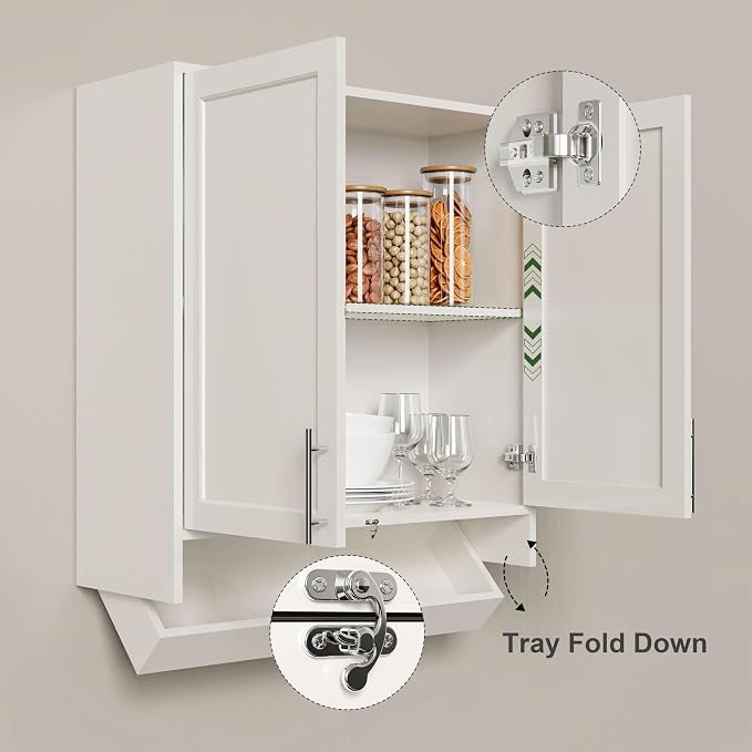 29.5’’Wx11’’Dx31’’H Laundry Wall Cabinet with Flip-Bottom Drawer, Laundry Cabinet Wall Mounted, Bathroom Wall Cabinet, Shaker Upper Wall Cabinets for Laundry, Kitchen, White