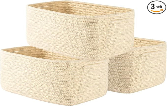 KALLAX Small Woven Storage Basket for Organizing, 13.5x9.5x5 inches, 3 Pack | Shelf baskets for closet organization, toy storage and home decor, Perfect as empty gift baskets for holidays, Beige