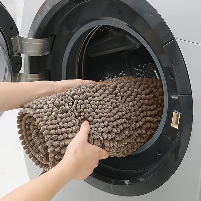Striped Dark Beige Toilet Bathroom Rug Mat 24" x 20" Contour Rug Ultra Soft, Non Slip Chenille Bath Rugs, Absorbent Plush Shaggy Bath Mats for Bathroom, Bedroom, Kitchen, Shower, Tub,Taupe