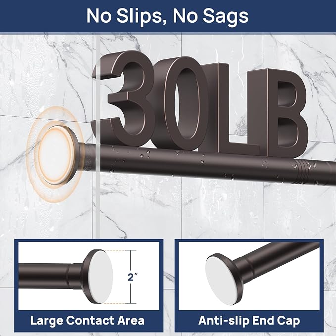 ENJOYBASICS 1" Bronze Shower Curtain Rod, 30-88" Adjustable, Secure Tension | Easy No-Drill Installation, No Tools, No Gaps, Sturdy Rust-Resistant Steel, Sag-Resistant Design, Tubs, RVs, Apartments