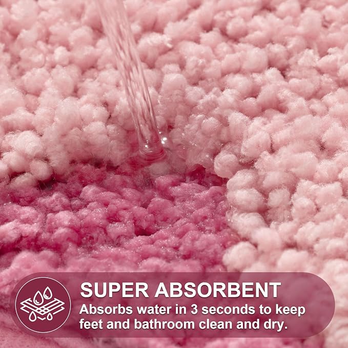 ORTIGIA Long Cute Scalloped Bathroom Rugs Runner, Fun CandyPink Plush Microfiber Scallop Bath Mats Non Slip Washable Quick Dry Absorbent, Rug Carpet for Bathtub Sink Laundry Room Bedroom, 24x59