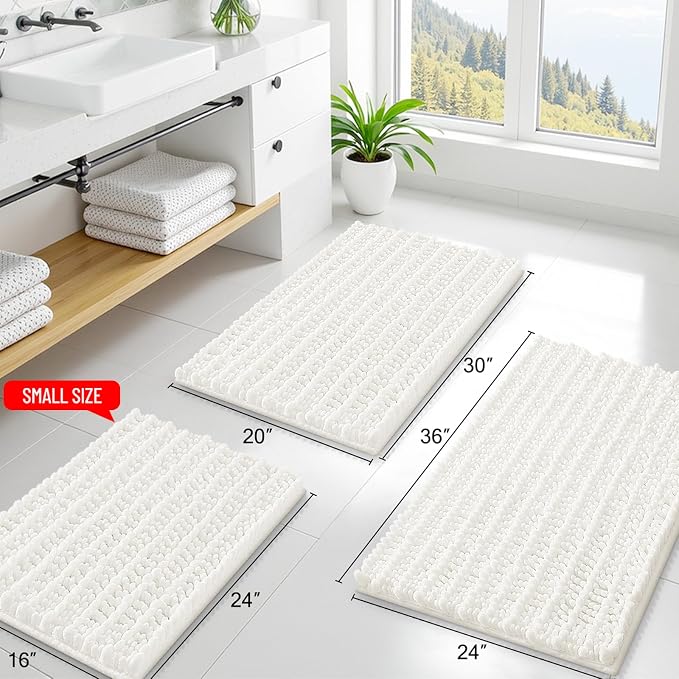Smiry Bathroom Rugs 59X24, Extra Soft Rubber Backing Chenille Bath Mats | Ivory Machine Washable Non Slip Quick Dry Bath Mats for Bathroom Floor, Tub, Shower, Home Decor Accessories