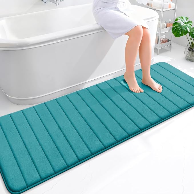 OLANLY Memory Foam Long Bathroom Rugs Runner 70x24, Super Soft Absorbent | Deep Lake, Quick Dry Bath Mat, Machine Washable Shower Floor Rugs, Bathmat Carpet for Bathroom Floor, Tub and Shower