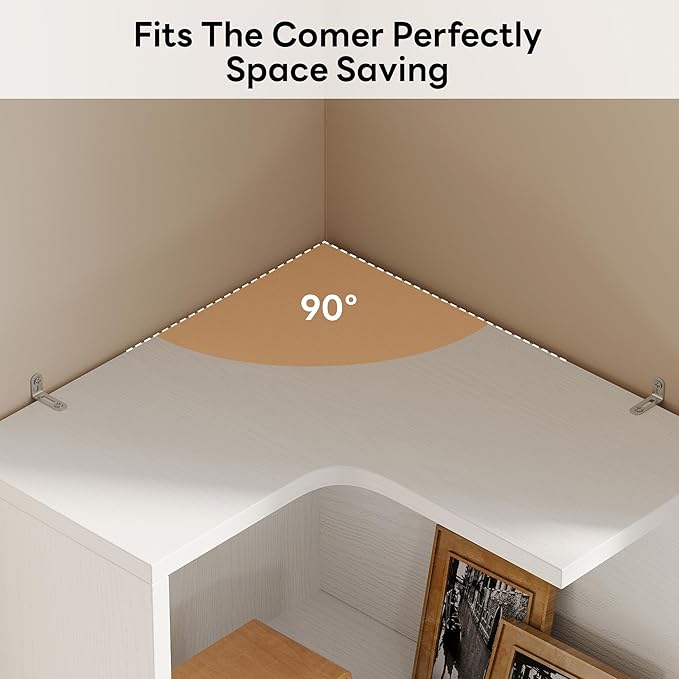 IRONCK Corner Bookshelf, 70.87" Tall Corner Bookcase with Drawers, White | 90° design saves space. 110 lb capacity. Corner Shelf Storage Display Rack for Living Room Home Office