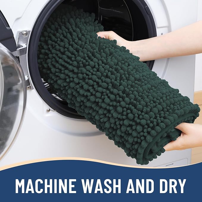 Arotive Bathroom Rugs Mat 40x24, Soft Absorbent Chenille Shaggy Bath Mat | Dark Green, Machine Wash Dry, Bath Rugs for Bathroom Floor, Tub and Shower, Home Decor Accessories